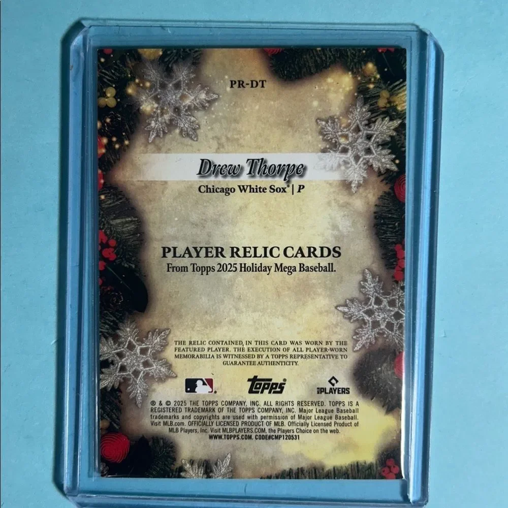 2025 Topps Holiday Chicago White Sox,Drew Thorpe player Relic card #PR-DT